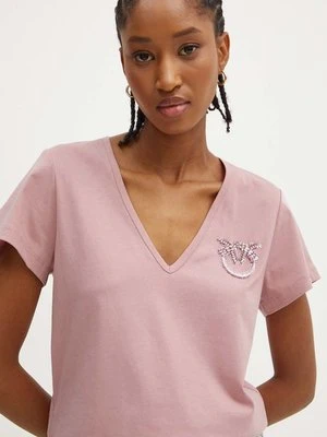 Pinko t-shirt bawełniany damski kolor różowy 100372 A24E