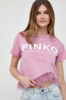 Pinko t-shirt bawełniany damski kolor różowy 103130.A1LV