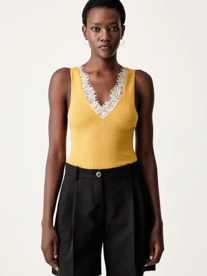 Pinko top swetrowy damski z wełną żółty