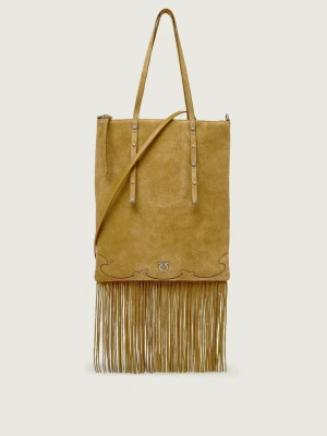 Pinko Torebka na ramię MINI SHOPPER FRINGES | zamsz