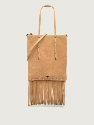 Pinko Torebka na ramię MINI SHOPPER FRINGES | zamsz