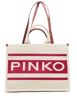 Pinko Torebka na ramię SHOPPER CANVAS RICICLATO + STA kremowy