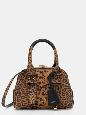 Pinko torebka crossbody damska zamszowa Leopard print brązowy