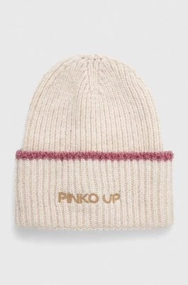 Pinko Up czapka z domieszką wełny dziecięca kolor beżowy z grubej dzianiny