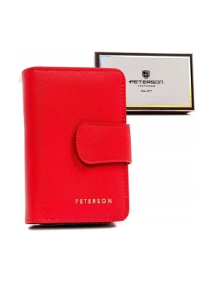 Pionowy portfel damski czerwony ze skóry ekologicznej - Peterson