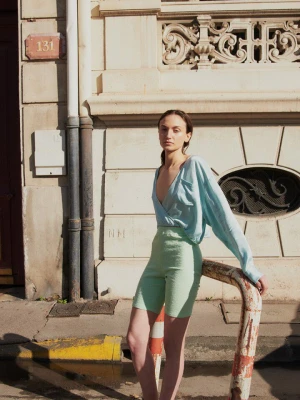 PISTACJOWE KOLARKI Z PRĄŻKOWANEJ BAWEŁNY AMERICAN VINTAGE