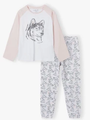 Piżama dla dziewczynki - bluzka z nadrukiem psa + długie spodnie w pieski 5.10.15.