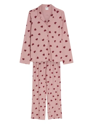 Piżama długa SOFTIE różowa dzianinowa w serca Esotiq