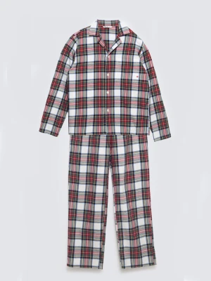 Piżama dwuczęściowa bawełniana w kratę biało-czerwona Senmunis 100 BIG STAR
