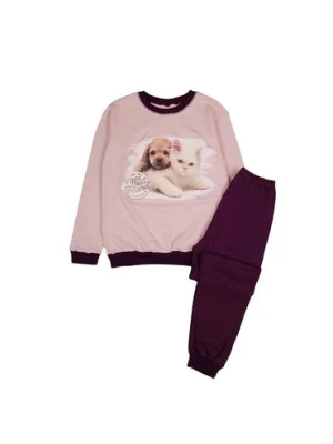 Piżama dziewczęca różowo-fioletowa piesek z kotkiem TUP TUP