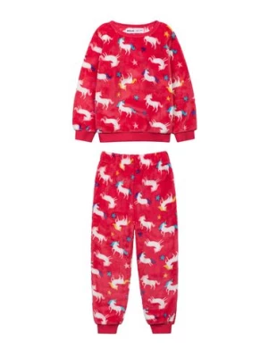 Piżama niemowlęca z długim rękawem czerwona w jednorożce Minoti