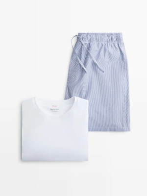 Piżama: T-Shirt Z Krótkim Rękawem I Szorty W Paski - Granatowy - Massimo Dutti - Male