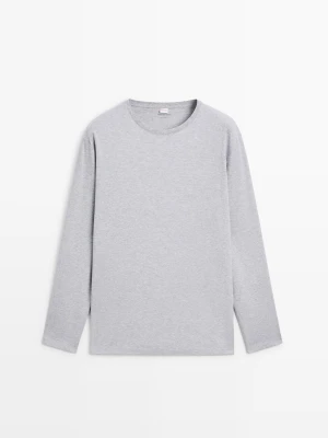 Piżama Ze 100% Bawełny W Paski Z Koszulką Z Długim Rękawem - Niebieski - - Massimo Dutti - Mężczyzna