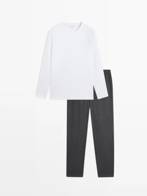 Piżama Ze 100% Bawełny W Paski Z Koszulką Z Długim Rękawem - Szary - - Massimo Dutti - Mężczyzna