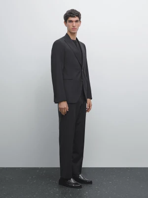 Plain Suit Trousers 100% Wool - Czarny - - Massimo Dutti - Male