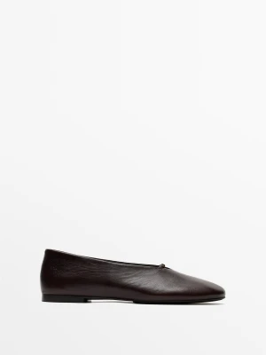 Płaskie Baleriny Ze Skóry Soft - Brązowy - Massimo Dutti - Female