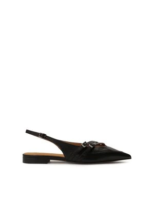 Płaskie czółenka slingback z czarnej skóry Kazar
