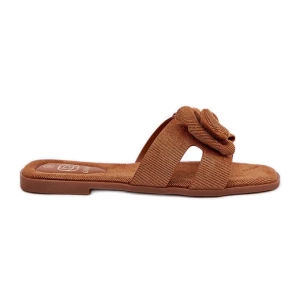 Płaskie Klapki Damskie Z Kokardką Camel brązowe