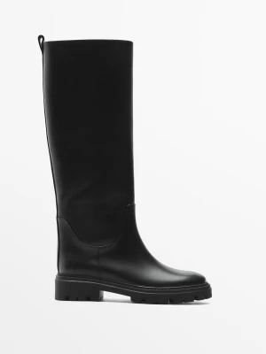 Płaskie Kozaki – Trekkingowa Podeszwa - Czarny - Massimo Dutti - Female