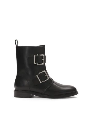 Płaskie skórzane botki zdobione sprzączkami Kazar