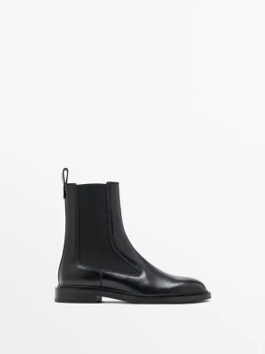 Płaskie Skórzane Sztyblety - Czarny - Massimo Dutti - Female