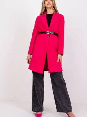 Płaszcz damski o luźnym kroju z paskiem - różowy Italy Moda