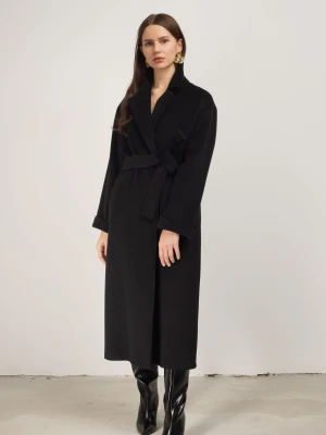 Płaszcz damski z wełny i kaszmiru jesienno-zimowy - czarny BASE LAIF