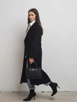 Płaszcz damski z wełny i kaszmiru jesienno-zimowy - czarny BASE LAIF