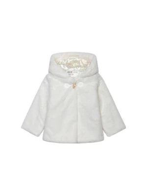 Ocieplany płaszcz niemowlęcy z kapturem - biały Minoti
