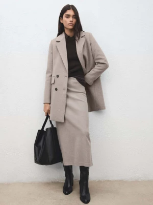 Płaszcz dwurzędowy z mieszanki wełny średni brązowy - Kobieta - - MANGO