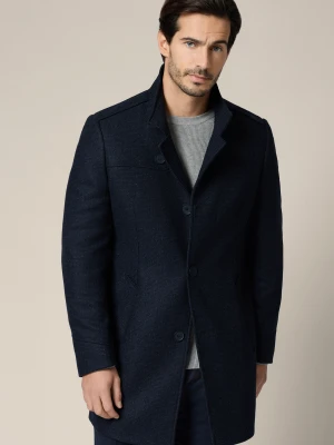 Płaszcz Granatowy w Mikrowzór z Wełną Tilburg Lancerto