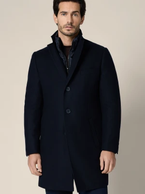 Płaszcz Granatowy z Wełną Norfolk Lancerto