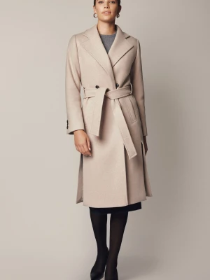 Płaszcz Kremowy z Wełną Dwurzędowy Damski Rehala Lancerto