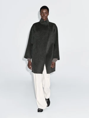 Płaszcz Peleryna Z Mieszanki Wełny Z Wysokim Kołnierzem - Beżowy - - Massimo Dutti - Kobieta
