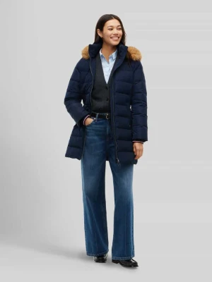 Płaszcz pikowany z kaptur ze sztucznego kożuszka model 'TYRA' Tommy Hilfiger Granatowy