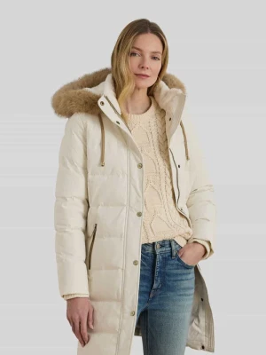 płaszcz puchowy o kroju regular fit z obszyciem ze sztucznego futra Lauren Ralph Lauren Écru