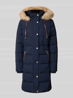 płaszcz puchowy o kroju regular fit z obszyciem ze sztucznego futra Lauren Ralph Lauren Granatowy