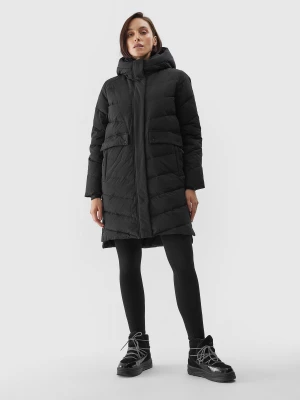 Płaszcz zimowy puchowy pikowany z wypełnieniem naturalnym damski - czarny 4F
