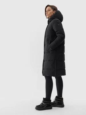 Płaszcz zimowy puchowy pikowany z wypełnieniem syntetycznym damski - czarny 4F
