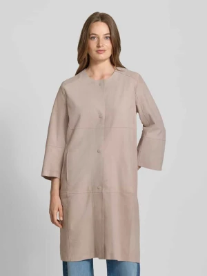 Płaszcz skórzany o kroju regular fit z okrągłym dekoltem i listwą guzikową Marc Cain