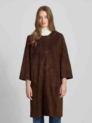 Płaszcz skórzany o kroju regular fit z okrągłym dekoltem model ‘COLLECTIONS B’ Marc Cain
