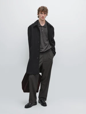 Mid-Length Wool Blend Coat - Czarny - - Massimo Dutti - Mężczyzna