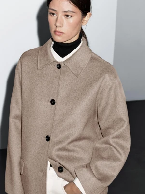 Płaszcz Średniej Długości Z Mieszanki Wełny - Wielbłądzi - - Massimo Dutti - Kobieta