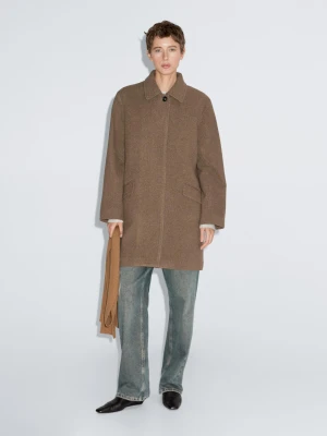 Płaszcz Średniej Długości Z Mieszanki Wełny Z Kieszeniami Z Klapami - Oliwkowy - - Massimo Dutti - Kobieta