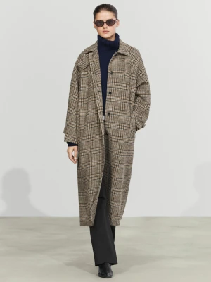 Trencz W Kratę Z Mieszanki Wełny - Biały Złamany - Massimo Dutti - Female