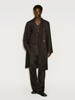 Płaszcz Trencz Z Mieszanki Lnu − Limited Edition - Khaki - - Massimo Dutti - Mężczyzna