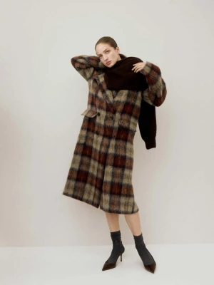 Płaszcz w kratę z mieszanki wełny beżowy - Kobieta - - MANGO