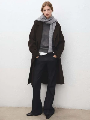 Płaszcz wełniany handmade oversize czekoladowy - Kobieta - - MANGO