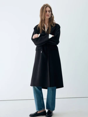 Płaszcz wełniany handmade oversize granatowy - Kobieta - MANGO