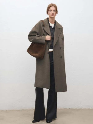 Płaszcz wełniany handmade oversize średni brązowy - Kobieta - - MANGO